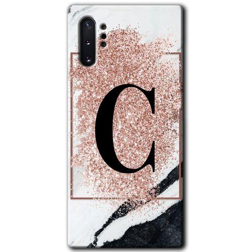 Potkal Hediye Fabrikası Samsung Galaxy Note 10 Plus Kılıf HD Desen Baskılı Arka Kapak - Pembe Mermer Desenli C Harfi