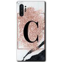 Potkal Hediye Fabrikası Samsung Galaxy Note 10 Plus Kılıf HD Desen Baskılı Arka Kapak - Pembe Mermer Desenli C Harfi