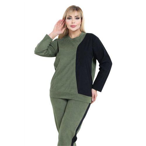 Melsay Buti Yeşil Siyah Fitilli Kadife Yarım Garni Kadın Eşofman Takımı