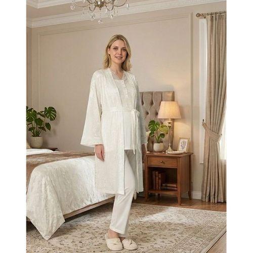 Bone 6201 Kadın Jakar Saten Sabahlıklı Lohusa Pijama Takımı