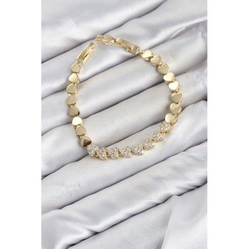 CM Kalp Model Zirkon Taşlı VIP Seri Gold Renk Pirinç Kadın Bileklik