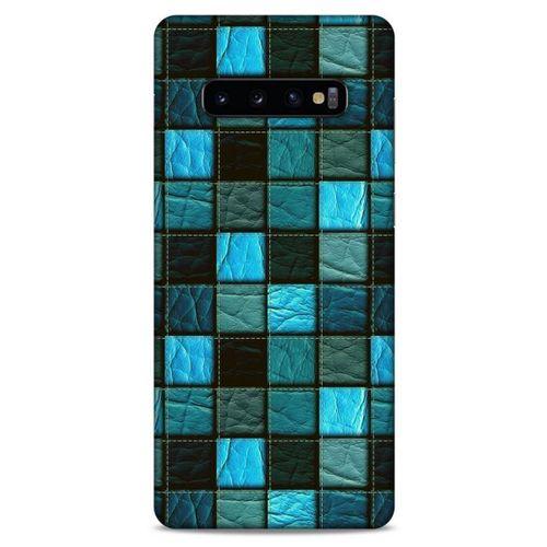 Samsung Galaxy S10 Plus Kılıf Patchwork (27) Tasarımlı Kılıf Turkuaz Siyah