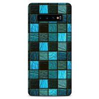 Samsung Galaxy S10 Plus Kılıf Patchwork (27) Tasarımlı Kılıf Turkuaz Siyah