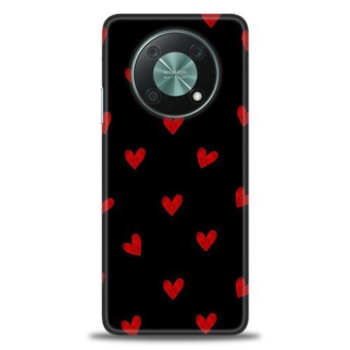 Huawei Nova Y90 Kılıf HD Baskılı Kılıf - Kırmızı Kalpler + Tam Ekran Koruyucu