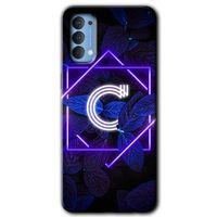 MRCİLETİSİM Oppo Reno 4 Kılıf HD Desen Baskılı Arka Kapak + Temperli Cam - Dark Neon Yaprak C Harfi