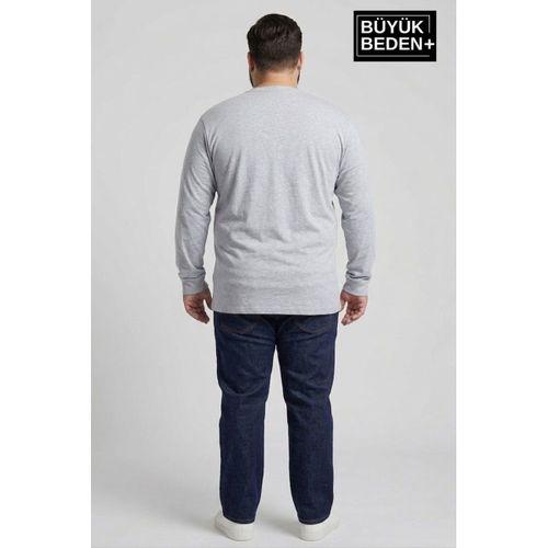 Erkek Büyük Beden 3 lü Set Uzun Kollu 2 İplik Bisiklet Yaka Tişört SPR26BEA942+3