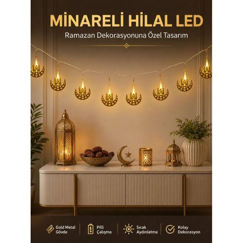 Dekoratif Minareli Hilal Led Işık Metal Gövdeli Ramazan Aydınlatma