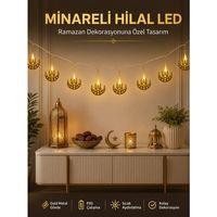 Dekoratif Minareli Hilal Led Işık Metal Gövdeli Ramazan Aydınlatma