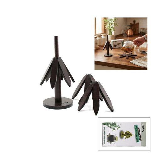 Bambu Ahşap Katlanır Nihale 20 cm - Standlı, Yaprak Desenli (2'li)