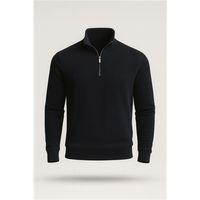 Lars Selanik Örme Kumaş Yarım Fermuar Erkek Sweatshirt - Siyah