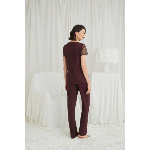 Kısa Kollu Ve Dantelli V Yaka Pijama Takımı