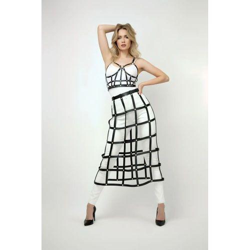 Siyah Etek Kafes Detaylı Etek Midi Boy Deri Etek - Brf1013