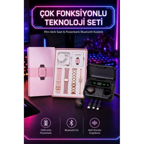 Powerbank Özellikli Bluetooth Kulaklık Ve Nabız Ölçer Akıllı Saat Bileklik Hediyeli