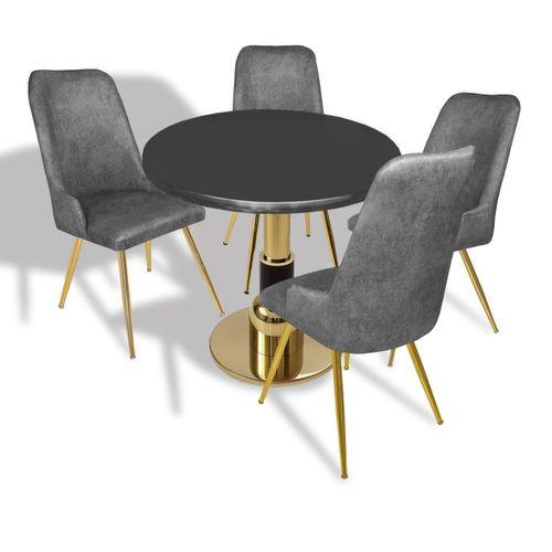 Dockers Gold - Çırağan Mutfak Masa Takımı - (Yuvarlak Çap 90cm - Werzalit, Wermodin ve Allzalit Tabla) - Siyah-Füme