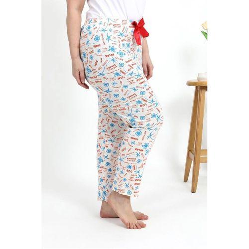 Kadın Pamuklu Büyük Beden Alt Pijama Ekru