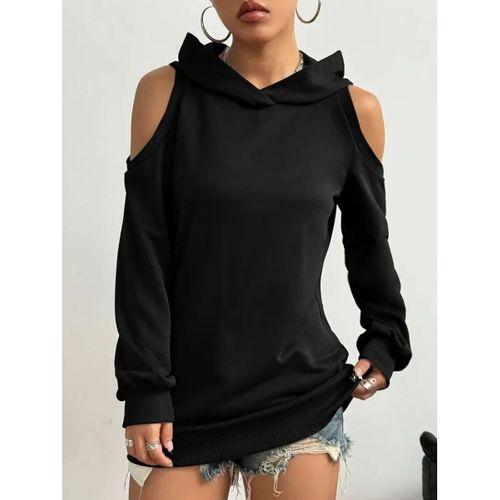 Kadın Uzun Kollu Kapşonlu Omuzlardan Açık Viskon Iki Iplik Bluz