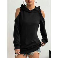 Kadın Uzun Kollu Kapşonlu Omuzlardan Açık Viskon Iki Iplik Bluz