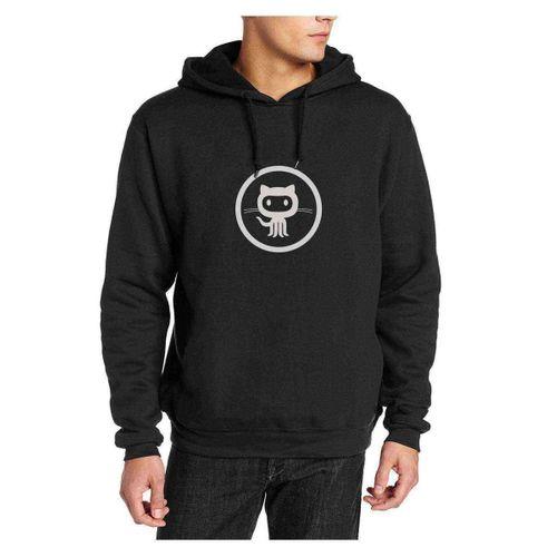 Cat Baskılı Siyah Erkek Kapşonlu Sweatshirt