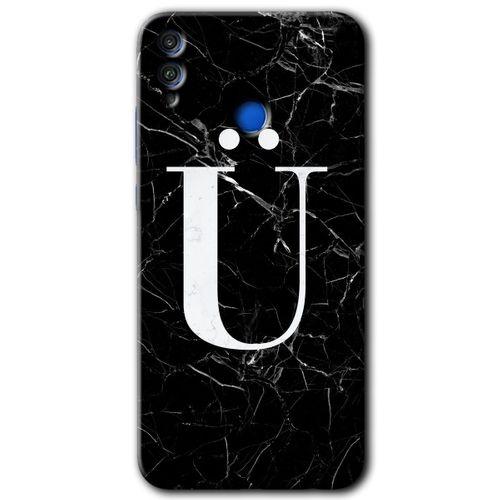 MRCİLETİSİM Honor 8x Kılıf HD Desen Baskılı Arka Kapak + Temperli Cam - Siyah Mermer Desenli Ü Harfi