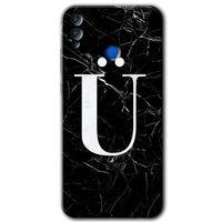 MRCİLETİSİM Honor 8x Kılıf HD Desen Baskılı Arka Kapak + Temperli Cam - Siyah Mermer Desenli Ü Harfi