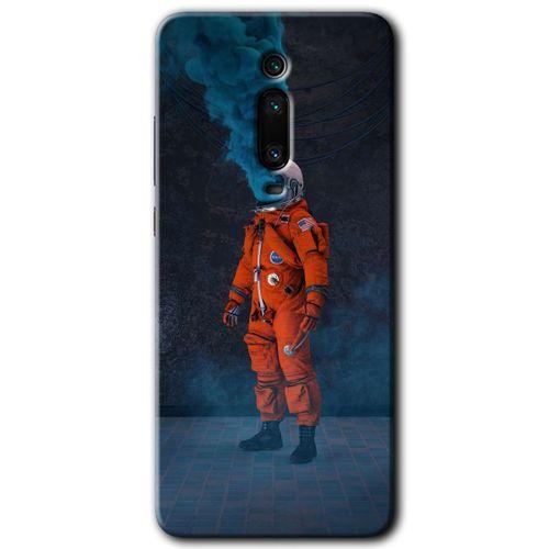 Xiaomi Mi 9T Kılıf HD Desen Baskılı Arka Kapak+Temperli Cam - Smoke Astronot