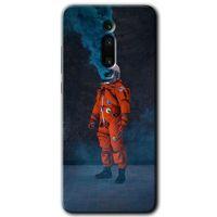 Xiaomi Mi 9T Kılıf HD Desen Baskılı Arka Kapak+Temperli Cam - Smoke Astronot