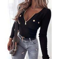 Kadın Uzun Kollu önden Fermuar Ve Cepli Kaşkorse Bluz