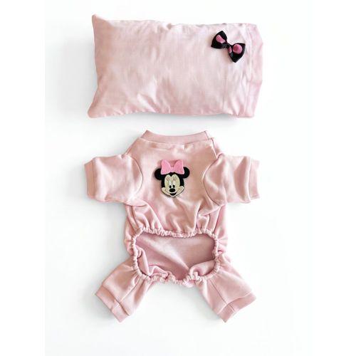 Pinkie Mouse Kedi Uyku Seti | Pembe Kalın Penye Kedi Tulumu ve Kurdele Detaylı Mini Yastık | 2 Parça