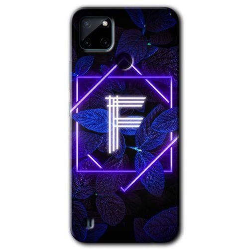 BeRa Aksesuar Realme C21 Kılıf Baskılı Kapak - Dark Neon Yaprak F Harfi +Tam Kaplayan Mat Seramik
