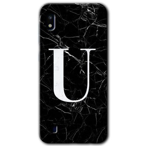 Potkal Hediye Fabrikası Samsung Galaxy A10 Kılıf HD Desen Baskılı Arka Kapak - Siyah Mermer Desenli U Harfi