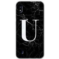 Potkal Hediye Fabrikası Samsung Galaxy A10 Kılıf HD Desen Baskılı Arka Kapak - Siyah Mermer Desenli U Harfi