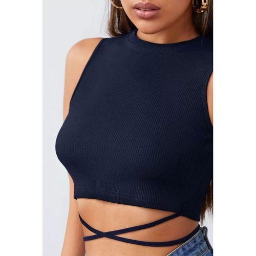 Kadın Lacivert Çapraz Bağlamalı Crop Top Büstiyer