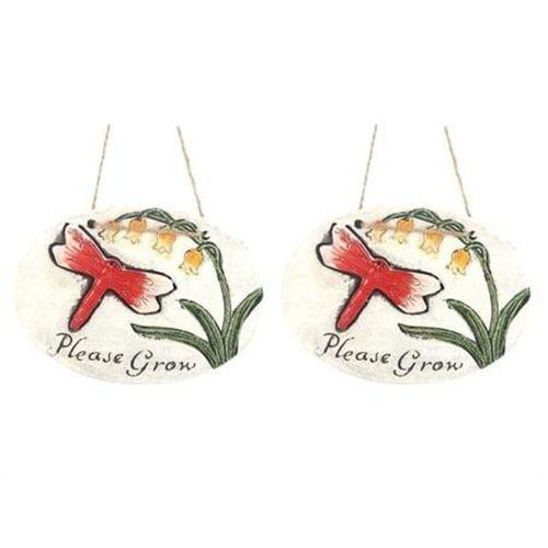 2 Adet Asılabilir Balkon Ve Bahçe Süsü Kırmızı Yusufçuk Desenli Oval 17X15X1,3Cm Duvar Süsü,Taşı Balkon,Bahçe Ve Oda Dekor  Hoşgeldiniz Tablo,Tabela