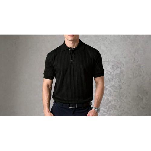 Erkek Kısa Kollu Yakalı Yakadan Düğmeli Triko Tişört