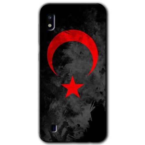 MRCİLETİSİM Samsung Galaxy A10 Kılıf Baskılı Kapak - Black Ayyıldız + 5D Tam Kaplayan Cam