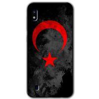 MRCİLETİSİM Samsung Galaxy A10 Kılıf Baskılı Kapak - Black Ayyıldız + 5D Tam Kaplayan Cam