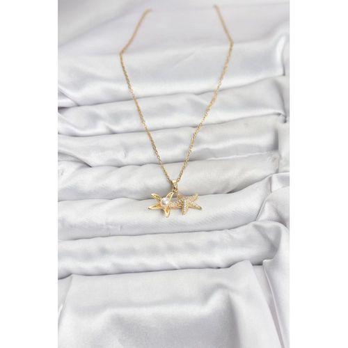 316L Çelik Zincir Gold Renk Deniz Yıldızı Model Zirkon Taşlı Kadın Kolye