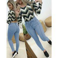 Kadın Yüksek Bel Belden Kuşaklı Yırtık Detaylı Kot Pantolon