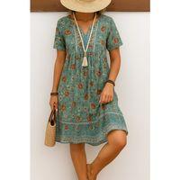 Kadın Kısa Kollu Yakası Bağcıklı önden Düğmeli Fırfır Desenli Süprem Elbise