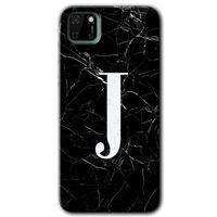 Huawei Y5P HD Baskılı Kılıf + 9D Tam Ekran Koruyucu - Siyah Mermer Desenli J Harfi