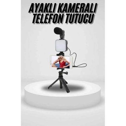 Akıllı Telefon Vlog Kiti Tripod Mini Mikrofonlu Telefon Tutucu
