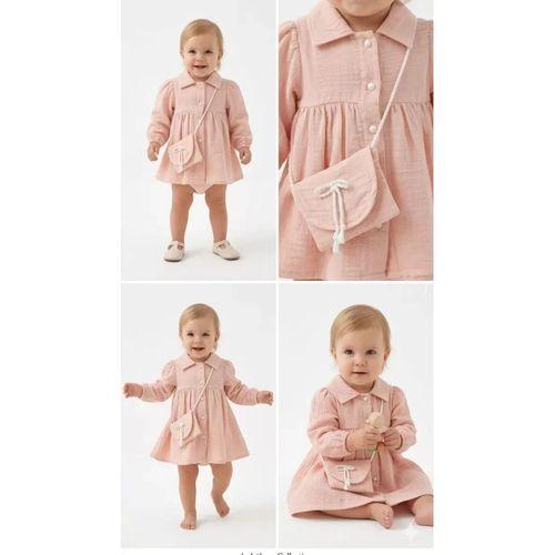 6-24 Ay Müslin Keten Pamuk Çantalı Bebek Elbise