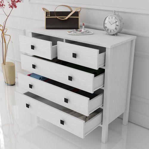 Venezia 5 Çekmeceli Şifonyer Ahşap Ayaklı - Minifiks - Wood Beyaz