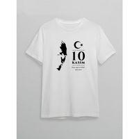 10 Kasım Atatürk Anma Günü Silüet Baskılı Oversize Bisiklet Yaka T-shirt - Beyaz