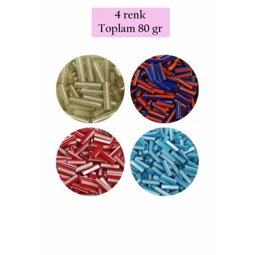 Uzun Boru Kesme Boncuk Çap 2mm Uzunluk 10 mm - 4 Renk - Toplam 80 Gram - BNC429