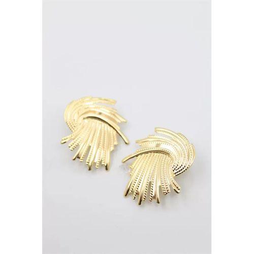 Metal Yaprak Küpe - Altın