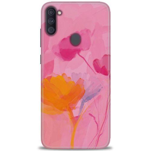 Samsung Galaxy M11 Kılıf HD Baskılı Kılıf - Turuncu Pembe + Tam Ekran Koruyucu