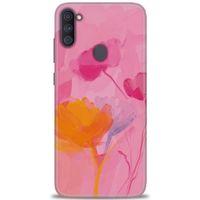 Samsung Galaxy M11 Kılıf HD Baskılı Kılıf - Turuncu Pembe + Tam Ekran Koruyucu