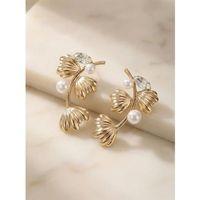 İncili Metal Küpe - Altın