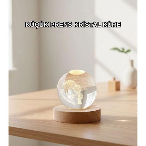 Led Aydınlatmalı 3d Küçük Prens Kristal Küre Ahşap Standlı Masa Gece Lambası